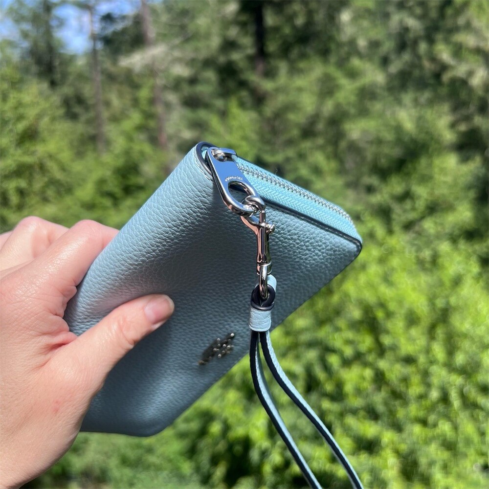 COACH Long Zip-Around Light Blue Pebble Leather Wallet Silver Hardware AUTHENTIC - Picture 8 of 13